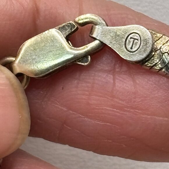 Italian Bracelet 925 Silver With Gold Vermeil Snake Chevron Chain Design 7” - Picture 9 of 16